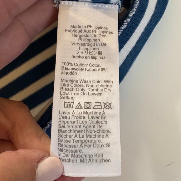 J. Crew Knit Front Pocket Blue White Stripe Shift Dress Size Medium EUC Preppy - Picture 7 of 10